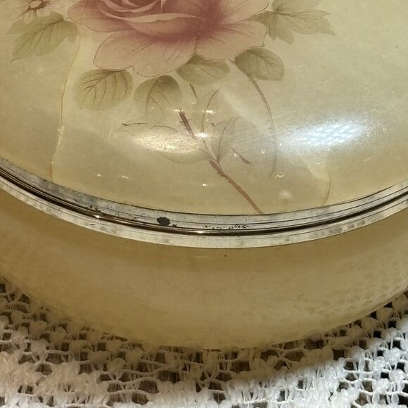 Vintage Genuine Alabaster Hinged Rose Trinket Jewelry Box - Picture 4 of 11